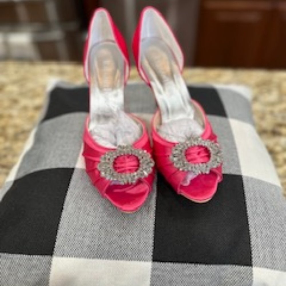 ElegantPark Women's Pumps Brooch Peep Toe High Heels Ruched Satin Wedding